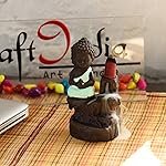 eCraftIndia Meditating Monk Buddha Smoke Backflow Cone Incense Holder Decorative Showpiece with 10 Free Smoke Backflow Scented Cone Incenses