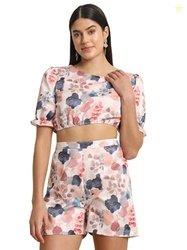 Pataari Womens 2-Piece Printed Coord Set | Top & Short Dress Beige