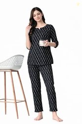Ichaa Women's Printed Cotton Night Wear Top and Bottom Night Suit Set