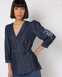 SPYKAR Slim Fit Wrap Top with Embroidery