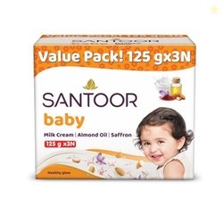 Santoor Baby Bathing Bar Soap with Milk Cream, Saffron, & Almond Oil f