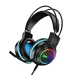 Geonix Audicle Uno Stereo Wired Gaming On Ear Headphone with RGB Light for earcups, 50mm Neodymium Drivers, 2 Meter Nylon Braided, Flexible mic, Suspension Headband, 3.5mm + USB Connector (Black)