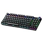Aula M75 Tri-Mode (2.4G/Bluetooth/Wired) Hot Swappable RGB Backlit Wireless Mechanical Gaming Keyboard | All Key Anti-Ghosting | Dual Mode Knob with Multimedia Buttons | Black – Red Switches