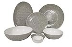 Hitkari Porcelain Grey Emboss Dinner Set 27 Pcs.|Dinner Set for 6|Material: Porcelain|Luxury Emboosed Dinnerware |for Home & Kitchen|White, Large, Microweb Safe & Dishwasher Safeâ¦