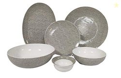 Hitkari Porcelain Grey Emboss Dinner Set 27 Pcs.|Dinner Set for 6|Mate