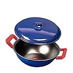 Pigeon by Stovekraft Cast Iron Kadai with Cast Iron Lid | Medium, 20 Cm | Enamel Coated | Luxurious Mirror Finish | Toxin-Free | High Pressure Casting | Cook with Style, Elegance & Comfort, Blue