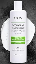 PROWL by Tiger Shroff Shower Gel Bodywash for Men 250ml|4% ( Salicylic Acid, Lactic Acid, Vit E) for Body Acne | All Skin Type Exfoliating Brightening & Moisturising Daily Body Wash for Tan Removal | Ocean Breeze