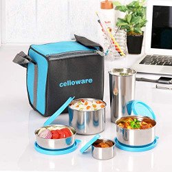CELLO Steelox Set of 5 Pcs Lunch Box with Jacket For Office, Blue | 55