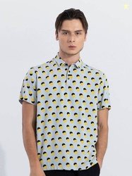 Snitch Men Printed Polo Neck Viscose Rayon Yellow T-Shirt
