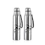 Cello Goldie Stainless Steel Water Bottle Set, 1 Litre, Set of 2 pcs, Silver
