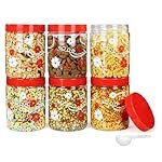 PEARLPET Blossom Jar Plastic Containers for Kitchen Storage | Plastic Container Set | BPA-Free, Stackable Jars | RED, 1700ml (Set of 6)