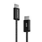 HAMMER Type C to Type C Cable 60W Braided, PD Fast Charging, Data Sync, 1.2 Meter Tangle Free Wire, Compatible with all C-Type Enabled Devices (Black)