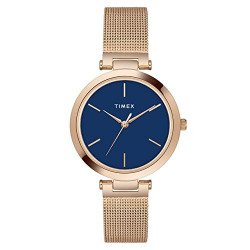 TIMEX Analog Watch for Women with Blue Round Dial & Rose Gold Stainles