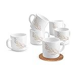 Treo by Milton Opalware Amara 10 Silvia Cup Set | Microwave & Dishwasher Safe | Bone-Ash Free | Tempered Toughness | Set of 6, 100 ml Each | White | Crockery Set for Daily Use & Gifting