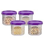SIMPARTE Smart Slim Storage Air-Tight & Leak Resistant Plastic Round Modular Container For Juice, Snack, Condiment, Dry Fruit, Flax & Chia Seed Stackable, BPA Free (Purple, 250 ML, Set of 4)