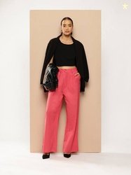 CHEMISTRY Women Regular Fit Blue Linen Blend Trousers