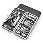 19-in-1 Nail Clippers & Manicure Pedicure Set for Men, Stainless Steel Professional Grooming Kit with Black Leather Case, Complete Nail Care Tools For Salon Home