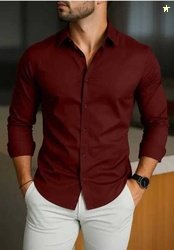FATTY MOOUSE Men Slim Fit Solid Spread Collar Casual Shirt