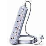 Ant PS421 Power Strip,10ft Universal Extension Cord 4 AC Outlets 2USB 1 Type C PD Ports, Flat Plug, Max 2500W, 220-250 Volts, Multiple Outlet Extender for Home Office Store_ Grey