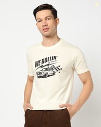 YOUSTA Men Graphic Print Oversized Crew-Neck T-Shirt