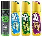 Set Wet Deodorant Spray Perfume for Men, 150ml (Cool, Charm and Swag Avatar Pack of 3) & Set Wet Hair Spray for Men Extreme Hold 200ml