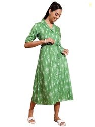 Vishudh Women Short Sleeve Collared Neck Dress VNa1002303 Green M