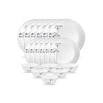 La Opala Novo Collection Opal Glass Crockery | for Family of 6 | Dinner Set 18 pcs Aqua Spray | Plates & Bowls for Dining | Microwave Safe | 100% Vegetarian | Extra Strong | Light & White