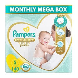 Pampers Premium Care Diaper | Pant Style Baby Diapers Small Size, 140