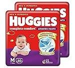 Huggies Complete Comfort Wonder Pants | Pant Style Baby Diapers Medium Size (M), 100 Count | India’s Fastest Absorbing Diaper, Prevents Diaper Rash, Ideal for 7 to 12 Kgs (50 Count, Pack of 2)