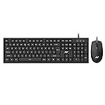 Ant MASTER10 Full Size Wired Keyboard and Mouse Combo, 104 Keys, 6 Anti-Ghosting, Membrane Switch, 3D Optical Mouse, 1200 DPI, USB Plug & Play, for Windows, Mac, Linux â Black