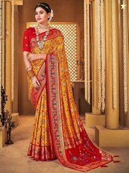 Sareemall Self Design Patola Silk Blend Saree