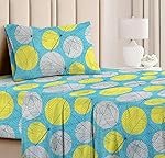 BSB HOME Premium Forever Modern Style Glace Cotton Floral Luxurious Beautiful Soft Comfort Designer Floral Pattern 1 Single Size Bed bedsheet and 1 Pillow Cover- Green & White