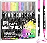 Corslet 12 Pcs Dual Tip Brush Pens Felt Tip Pen Set 12 Colors, Colouring Pens Art Markers for Kids and Adults, Colouring Book, Art Supplies Fineliner Tip Brush Marker for Drawing Sketching
