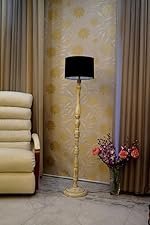 White Mango Wood Floor LAMP with Shade- Drum-Color-BLK