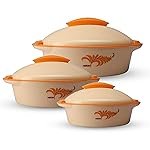 MILTON Crisp Deluxe Inner Stainless Steel Casserole, Set of 3, Orange