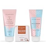 Glamveda Korean Rice & Ceramide 3 Step Skincare Routine| Face Wash, Facial Kit & Peel Off Mask | Skin Brightening & Anti Dullness | For Men and Women