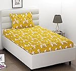 VAS COLLECTIONS Premium 3D Printed 144 TC Microfiber Single Bedsheet with 1 Pillow Covers (220X152 cm) Yellow White & Green