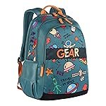 Gear Cartoon Space 15″/19L Small Water Resistant School Bag/Casual 4 Compartment Backpack/Daypack/Travel 4 Compartment Backpack/Kids Bag for Boys/Girls – Green
