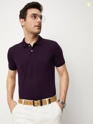 MAX Men Solid Polo Neck Polycotton Purple T-Shirt