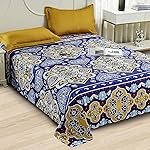 Story@Home bedsheet for Double Bed Queen Size 240TC Satin Finish, Microfiber Double Bed bedsheet, 225X250cm with 2 Pillow Covers, Purple & Yellow, Motif | Perfect for Festive Gifting