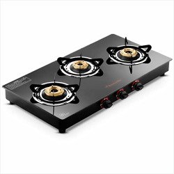 Butterfly Rapid 3 Burner Glass Top Gas Stove | Auto Ignition | Scratch