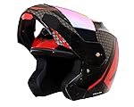 VEGA Crux Dx Checks Flip-Up Full Face Helmet Black Red, Size: M(57-58 cm)