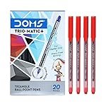 DOMS Trio-Matic + Ball Point Pens (Red,Pack of 20)