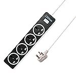EMBOX 10A Extension Board with Master Switch-Extension Cord with 4 Universal Sockets-Spike Guard with Safety Shutter and LED Indicator-1500W (Black-5 Meter Cable)