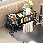 Large Metal Sponge Holder for Kitchen Sink Organiser â Auto-Draining Sink Organizer Caddy with Soap Tray, Dish Brush & Towel-Bar Holder, Kitchen Storage Rack (23Ã10Ã9 cm, Black_1)