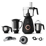 Philips Stainless Steel Mixer Grinder + Food Processor, 3-in-1 750 Watt (Mixer Grinder for home + Juicer + Food Processor) 4 Jar, (HL7707/01), Black