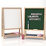 Lifelong Cuppy 2-in-1 Wooden Easel Board Slate for Kids, One Side Whiteboard & Other Side Black Board, Alphabet Number Borders, 400 mm x 270 mm, for Drawing & Writing, with Marker & Duster