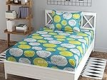 BSB HOME Glace Cotton Large Leaf Print Mix N Match Single Bed Sheet with 1 Pillow Covers for Single/Coat/Diwan Bed, Beige and Green