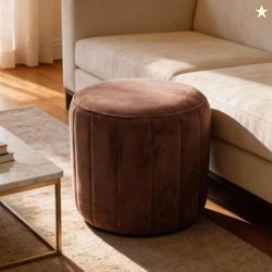 The Couch Cell | Round Velvet Ottoman Footstool | Pink Channel Tufted
