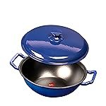 Pigeon By Stovekraft Cast Iron Kadai with Cast Iron Lid | Medium, 26 Cm | Enamel Coated | Luxurious Mirror Finish | Toxin-Free | High Pressure Casting | Cook with Style, Elegance & Comfort, Blue
